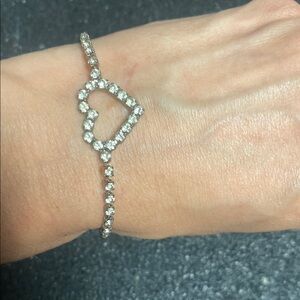 Elegant Vintage Silver Rhinestone Heart Bracelet
